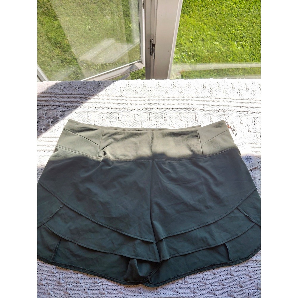 56-CALIA Women's Athletic Stretch Woven Shorts Solid Green Regular XL NWT